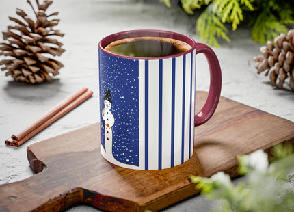 Snowman in Falling Snow Colorful Mugs (11oz, 15oz)