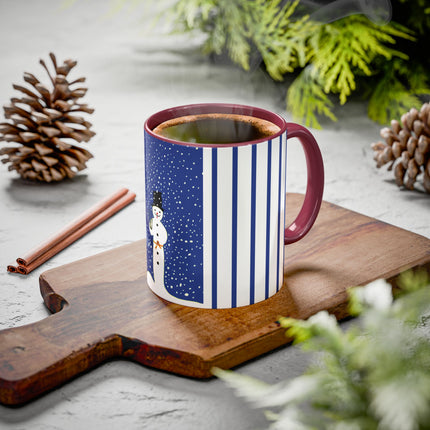 Snowman in Falling Snow Colorful Mugs (11oz, 15oz)