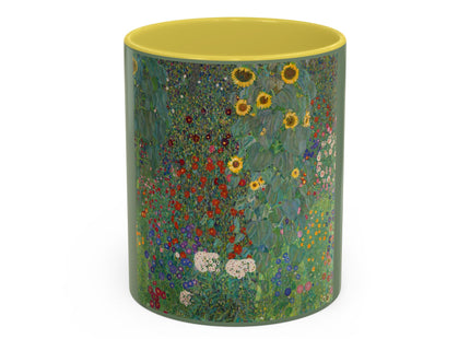 Farm Garden with Sunflowers by Gustav Klimt Colorful Mugs (11oz, 15oz)