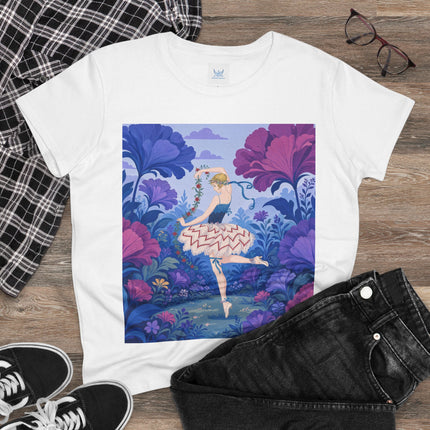 🌸🩰 The Enchanted Garden Ballet Cotton Tee – Art Deco Floral Whimsy