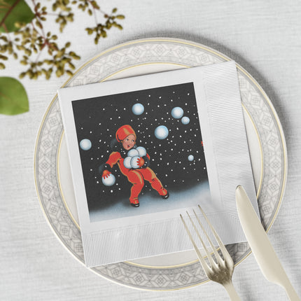 Festive Snowball White Coined Napkins