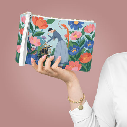 🦜🌺 The Lady Of The Garden Aviary Clutch Bag – Art Deco Floral Whimsy