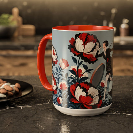 ❤️🌺 The Scarlet Blossom Dancer Colorful Mug – Art Deco Fashion Whimsy