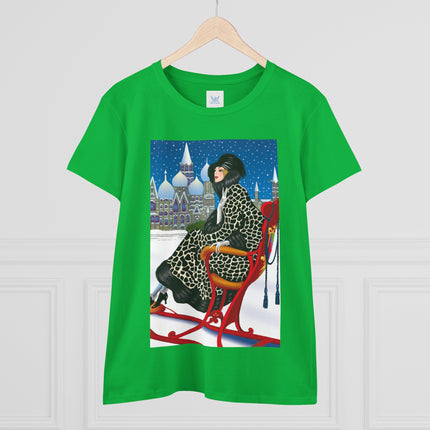 Elegant Winter Woman in Sleigh Women's Midweight Cotton Tee