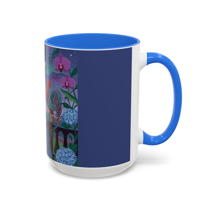 The Lady And The Morning Song Colorful Mugs – Art Deco Botanical Elegance