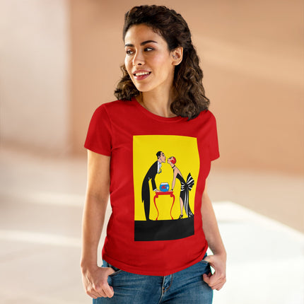 Moment of Elegance: A Passionate Embrace Amidst Golden Splendor Women's Midweight Cotton Tee