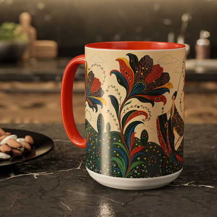 🌺🦋 The Enchanted Floral Voyage Colorful Mug – Art Deco Botanical Whimsy