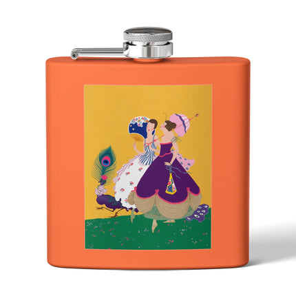 Peacock Ladies in the Garden Flask – Playful Elegance & Art Deco Charm