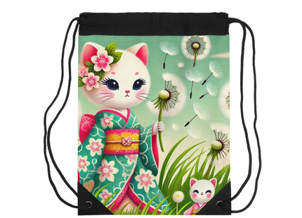 Geisha Kitten and the Dandelion Wish Drawstring Bag