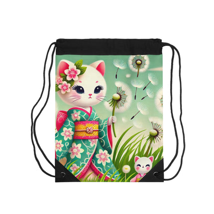 Geisha Kitten and the Dandelion Wish Drawstring Bag