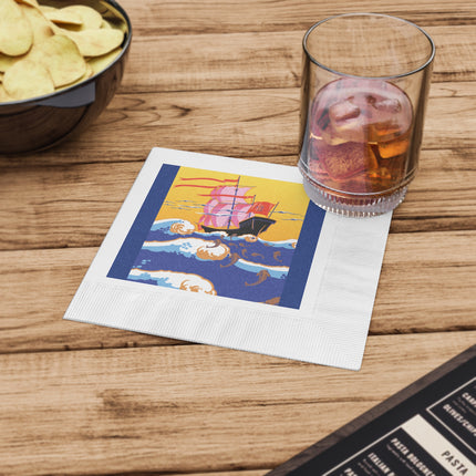Golden Seas and Whimsical Dreams White Coined Napkins