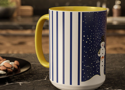 Snowman in Falling Snow Colorful Mugs (11oz, 15oz)