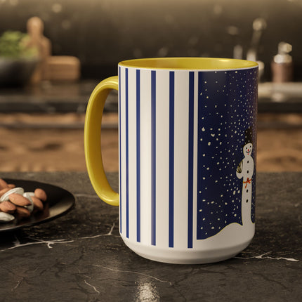 Snowman in Falling Snow Colorful Mugs (11oz, 15oz)