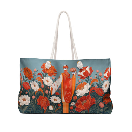 🌺🧡 The Scarlet Blossom Enchantress Weekender Bag – Art Deco Floral Fantasy