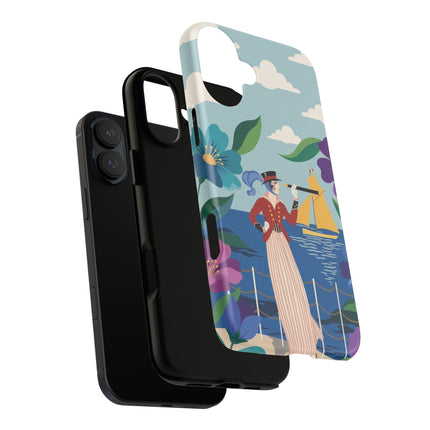 🌊🔭 The Lady Of The Seaside Lookout Phone Case – Art Deco Nautical Adventure