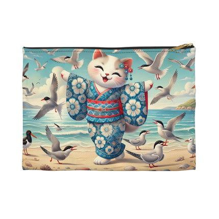 Geisha Kitten by the Seaside Accessory Pouch – Coastal Whimsy & Serene Grace