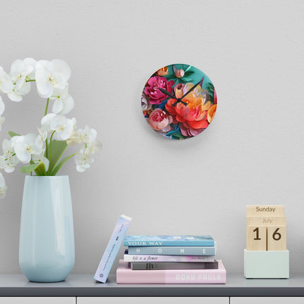 Peonies in Full Bloom Acrylic Wall Clock, Round and Square