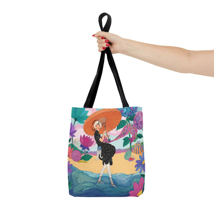 ☂️🌺 The Lady Of The Seaside Parasol Tote Bag – Art Deco Floral Fashion