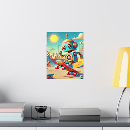 🛹🤖 The Skate Park Robot Matte Vertical Poster – Action, Energy & Retro Fun