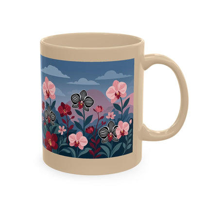 🖤🌸 The Lady Of The Striped Orchid Garden Ceramic Mug – Art Deco Fashion Elegance