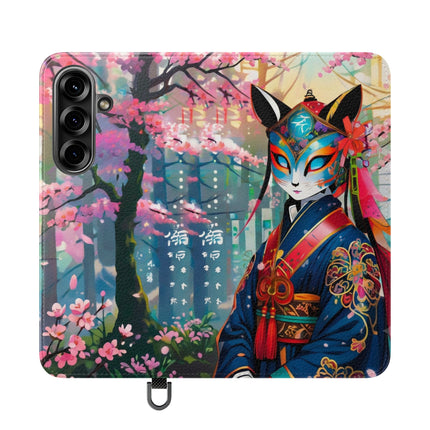 🦊⚔️ Cyberpunk Samurai Maiden Flip Case – Neon Grace & Warrior Courage