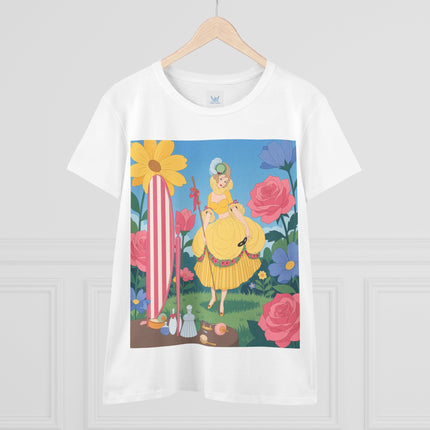 🌸🪞 The Lady Of The Flower Garden Mirror Cotton Tee – Art Deco Floral Fantasy