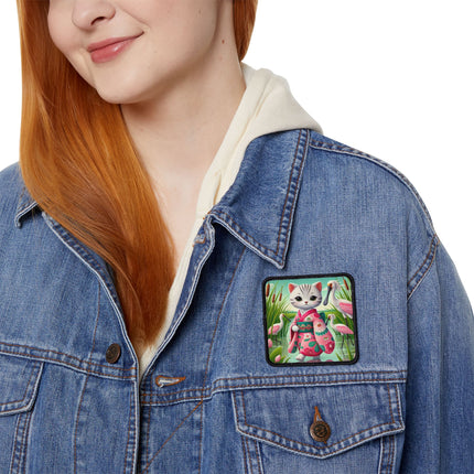 Geisha Kitten Strolls Among the Spoonbills Iron-On Patches