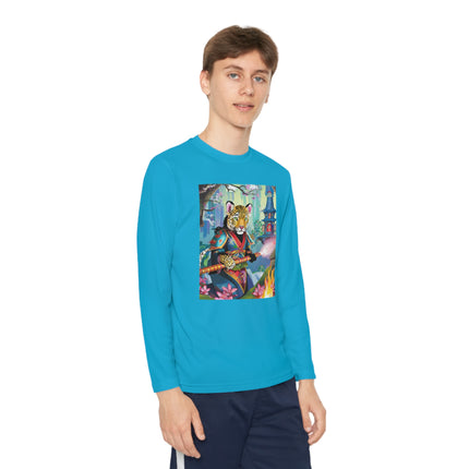 Cyberpunk Leopard Youth Long Sleeve Competitor Tee – Neon Magic & Futuristic Adventure