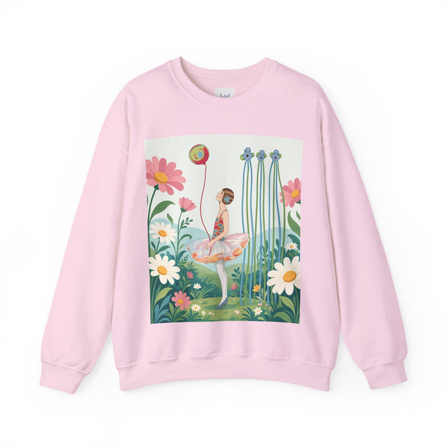 🌼🎈 The Garden Balloon Dancer Crewneck Sweatshirt – Art Deco Floral Whimsy