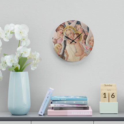 Madonna with Child Surrounded by Musical Angels Acrylic Wall Clock, Round and Square
