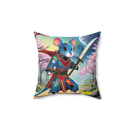 Cyber Samurai Rat Spun Polyester Square Pillow