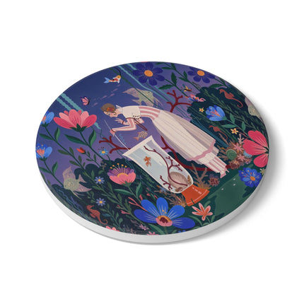 🐠🌸 The Enchanted Aquarium Garden Ceramic Coaster – Art Deco Underwater Fantasy