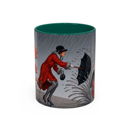 ☔🌹 The Scarlet Rainstorm Promenade Colorful Mug – Art Deco Motoring Elegance