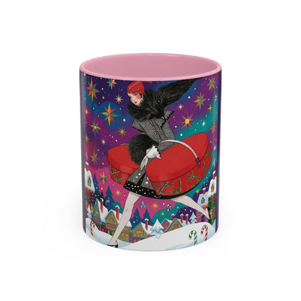 🎁✨ The Lady Of The Christmas Hatbox Colorful Mug – Art Deco Holiday Fantasy