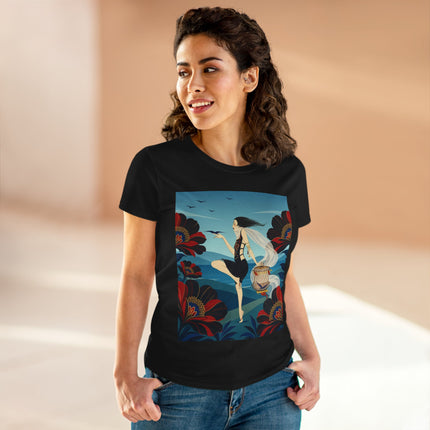 🌊🌺 The Lady Of The Wild Wind Cotton Tee – Art Deco Coastal Fantasy