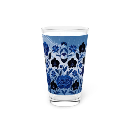 ☔💙 The Blue Rain Promenade Pint Glass – Art Deco Floral Fashion