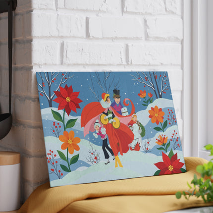 🎄🌺 The Christmas Carolers In The Poinsettia Garden Glass Cutting Board – Whimsical Holiday Fantasy