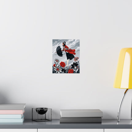 ☂️🌹 The Lady Of The Wild Wind Matte Vertical Poster – Art Deco Stormy Elegance