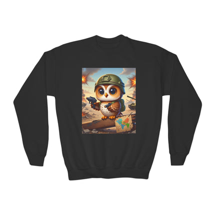 Owl on the Front Lines Youth Crewneck Sweatshirt – Courage, Wisdom & Quiet Strength