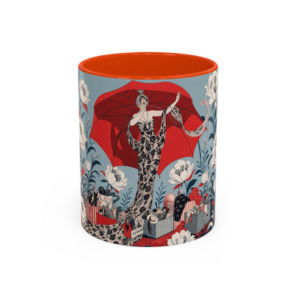 ❤️🌺 The Scarlet Parasol Spectacle Colorful Mug – Art Deco Fashion Elegance