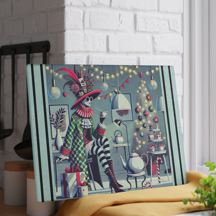 Whimsical Christmas Tea Party Glass Cutting Board