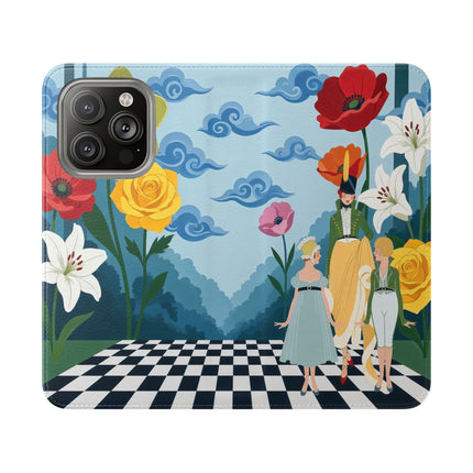🌺♟️ The Ladies Of The Checkerboard Garden Flip Case – Art Deco Floral Fantasy
