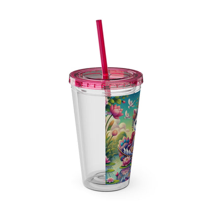Geisha Kitten’s River Voyage Sunsplash Tumbler with Straw, 16oz