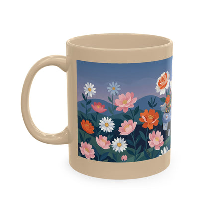 🌸🎭 The Lady Of The Floral Masquerade Garden Ceramic Mug – Art Deco Fashion Whimsy