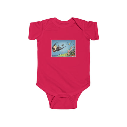 Flight of Serenity Baby Bodysuit – Vintage Swallows & Peaceful Sky Journey