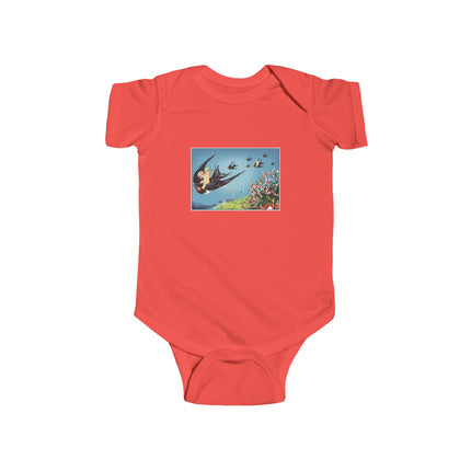 Flight of Serenity Baby Bodysuit – Vintage Swallows & Peaceful Sky Journey