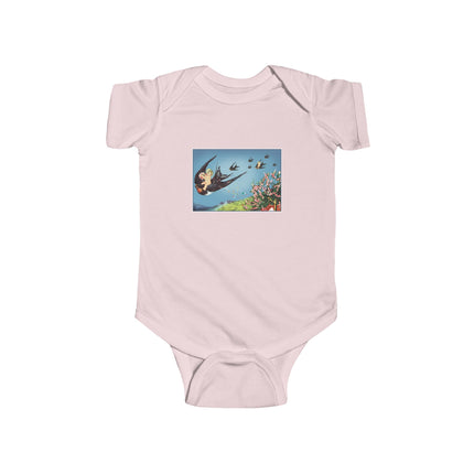 Flight of Serenity Baby Bodysuit – Vintage Swallows & Peaceful Sky Journey