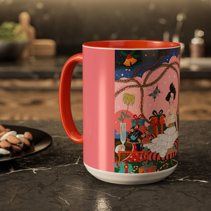 🎀🎄 Christmas Morning In The Rose Parlor Colorful Mug – Art Deco Holiday Fantasy
