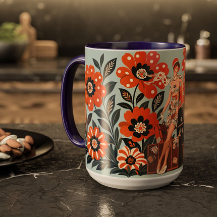 🧳🌼 The Grand Floral Voyage Colorful Mug – Art Deco Travel Elegance
