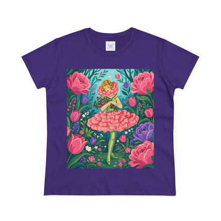 🌹🩰 The Rose Garden Dancer Cotton Tee – Art Deco Floral Whimsy